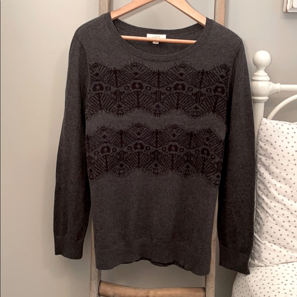 Loft Charcoal Lace Design Sweater